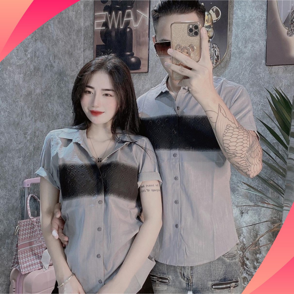 Áo sơ mi unisex tay ngắn chất vải đũi cao cấp co dãn nhẹ in dập nổi logo đẹp thanh lịch sang trọng HanXinh Shopp SM27