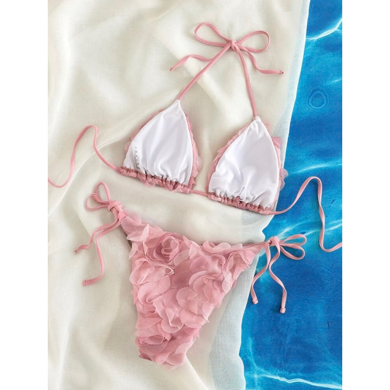 [ORDER SHEIN] Set Bikini Nữ Hoạ Tiết Hoa Nổi Phối Lưới | BigBuy360 - bigbuy360.vn