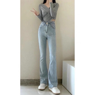 Quần jeans nữ ống loe , Quần Bò ống xuông màu xanh nhạt phong cách Ulzzang 2023 TL