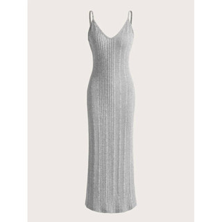[ORDER SHEIN] Đầm Body Gân Đan Dáng Dài 2 Màu Đen/Xám