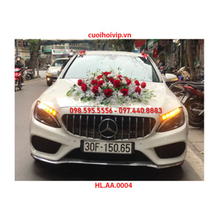 Xe Hoa Cưới Cao Cấp trang trí Xe Hoa đám cưới HL.AA.0004 (gắn nam châm) - Hoa đầu xe, hoa giả cao cấp, tặng kèm 6 nơ xe