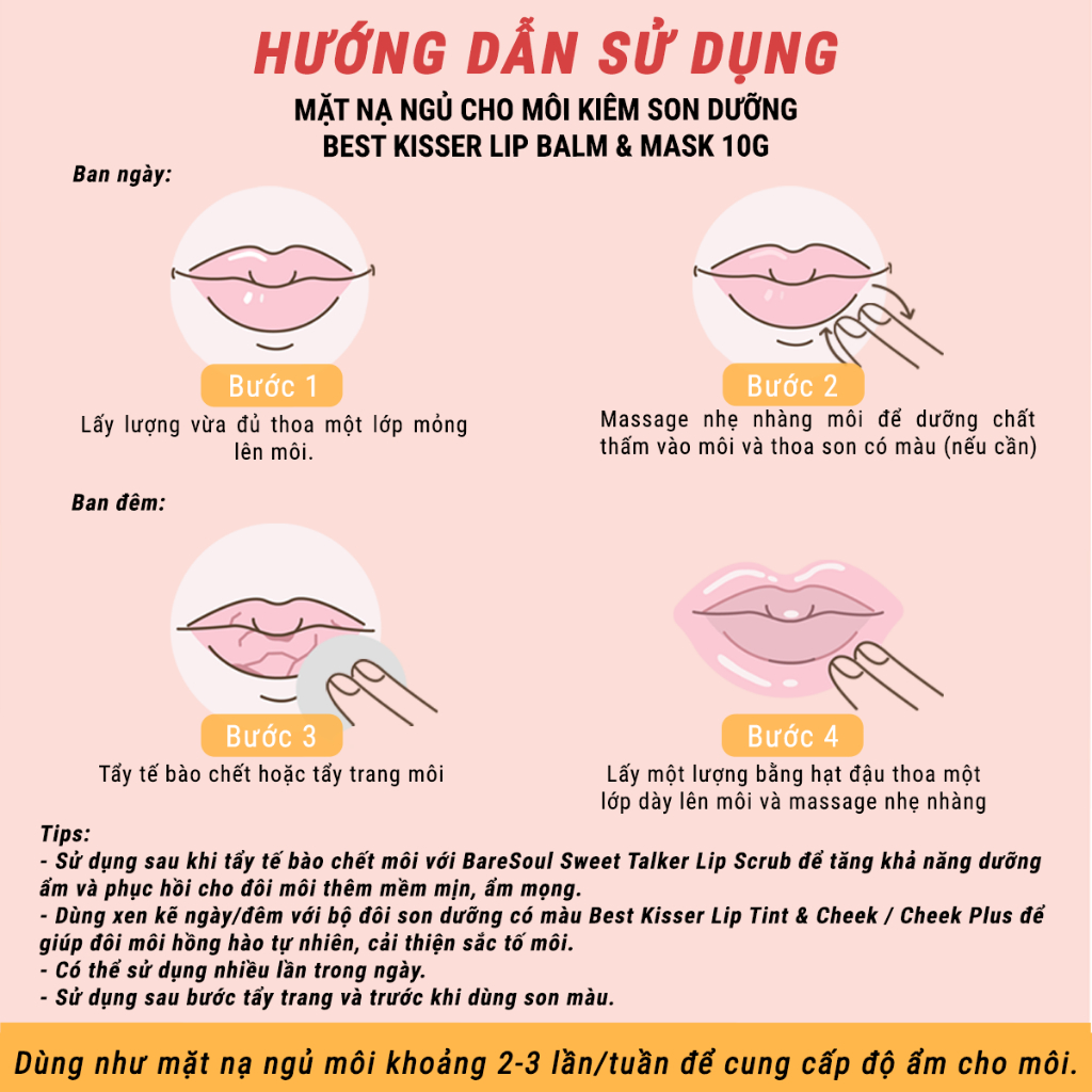 Bộ đôi giảm thâm môi, dưỡng ẩm căng mọng, làm hồng tự nhiên Baresoul Lip Balm & Mask 10g + Sweet Talker 20g