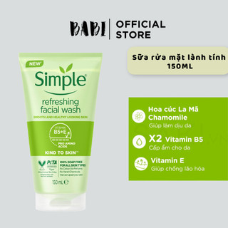 Gel rửa mặt dành cho da nhạy cảm simple kind to skin refreshing facial wash gel 150ml