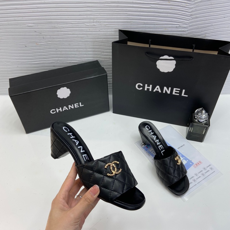 Dép cao gót chan.nel trắng- đen - kèm video thật