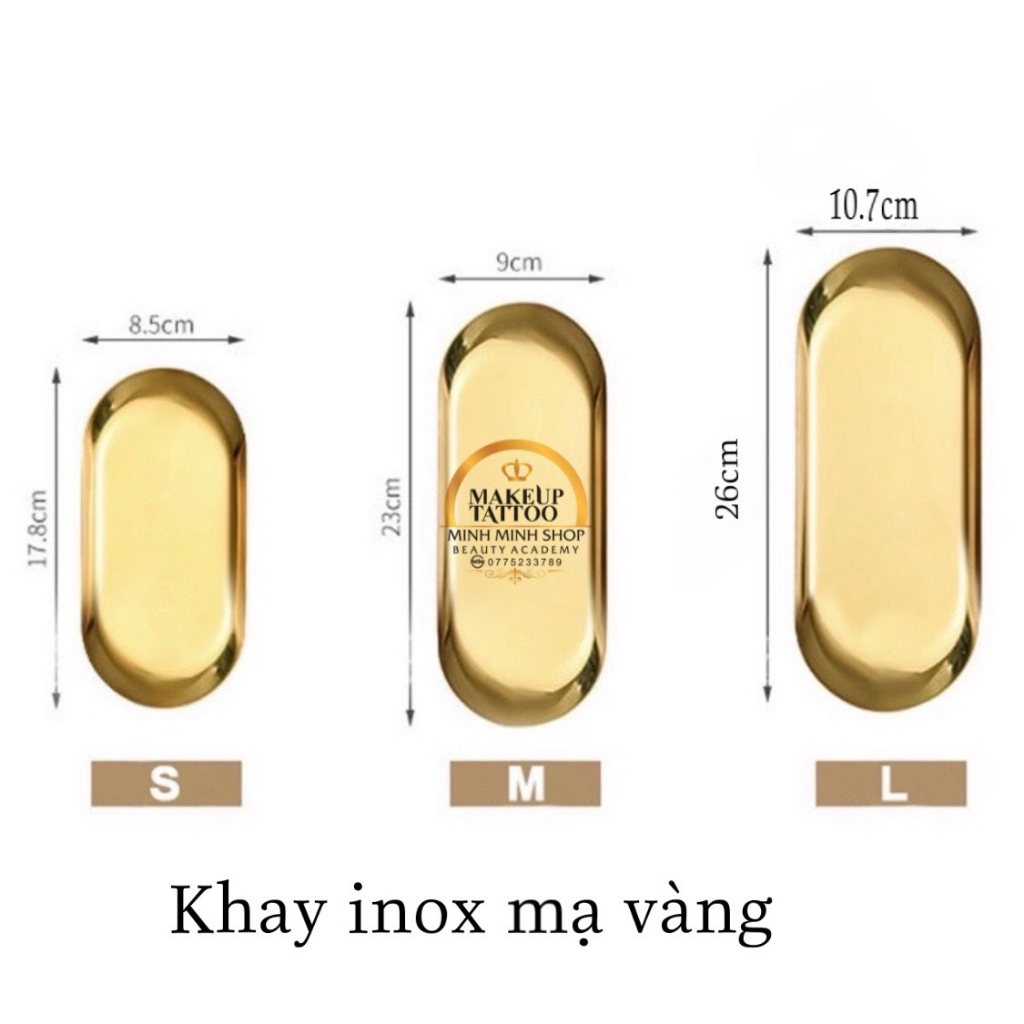 Khay Inox Bầu Mạ Vàng, Khay Inox  Đựng Dụng Cụ Phun Xăm