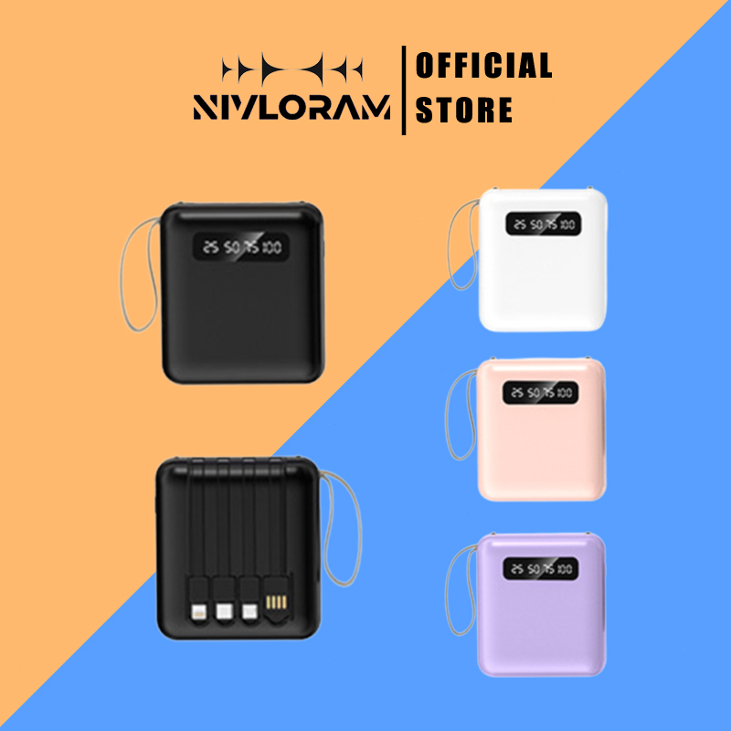 Sạc dự phòng mini 10000 mAh, màn hình LED hiển thị nguồn, đi kèm 4 dây sạc có thể tháo rời [hoả tốc]