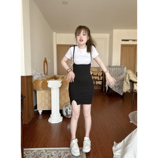 set crt trắng yếm 2 dây đen