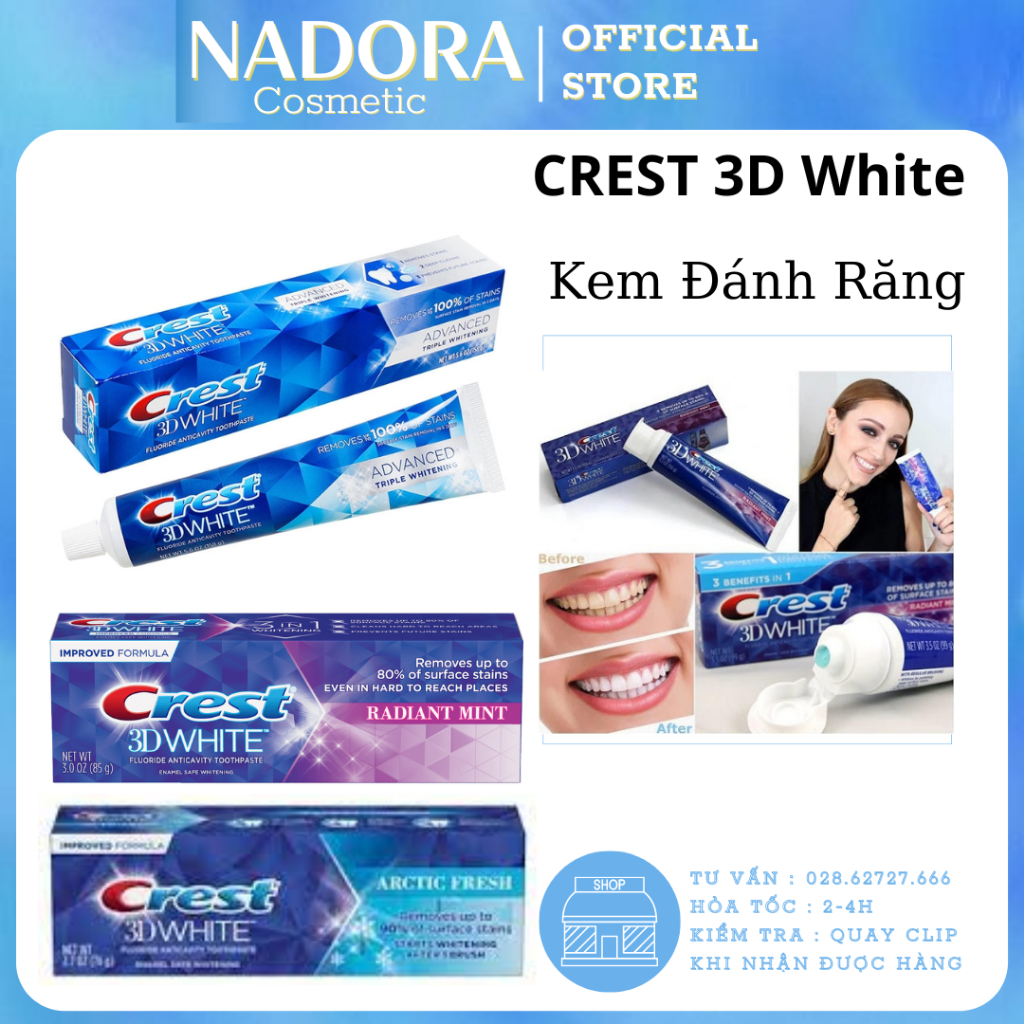[ Các Loại] Kem Đánh Răng Crest 3D White
