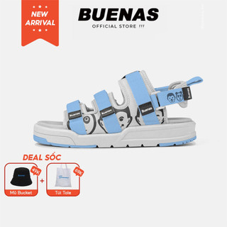  Giày sandal nam nữ unisex đi học quai ngang Buenas Sport 6868 Xanh Dương đế cao 3 phân 
