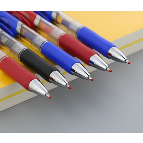 Bút gel mực nước ngòi 0.5mm đen, đỏ, xanh tiện dụng, bút bi nước mực gel 3 màu K35 trong suốt nút bấm nắp cài đơn giản