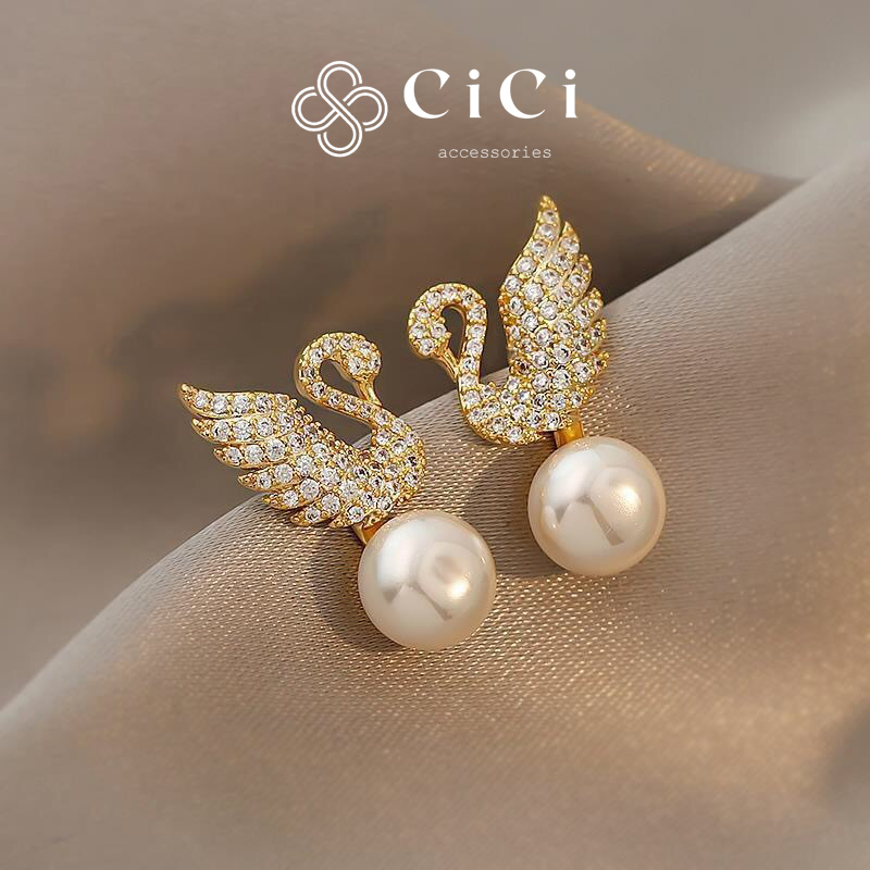 Bông tai nữ chuôi bạc 925 CiCi Accessories đính đá mạ vàng 18K phụ kiện trang sức nữ thanh lịch - BT12