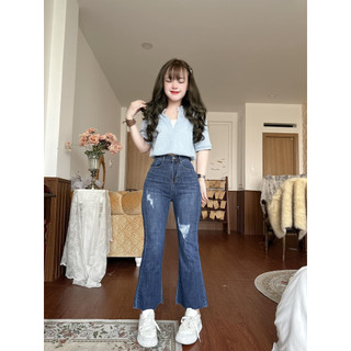 Quần jean 9 tấc ống loe rách