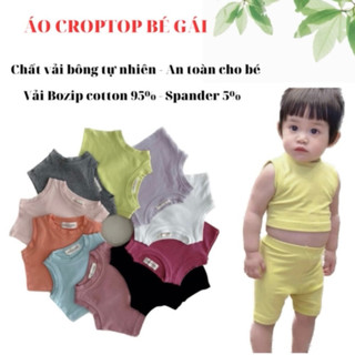 Áo croptop sát nách cho bé gái 7-19kg, chất liệu vải cotton bozip mềm mại co giãn 4 chiều