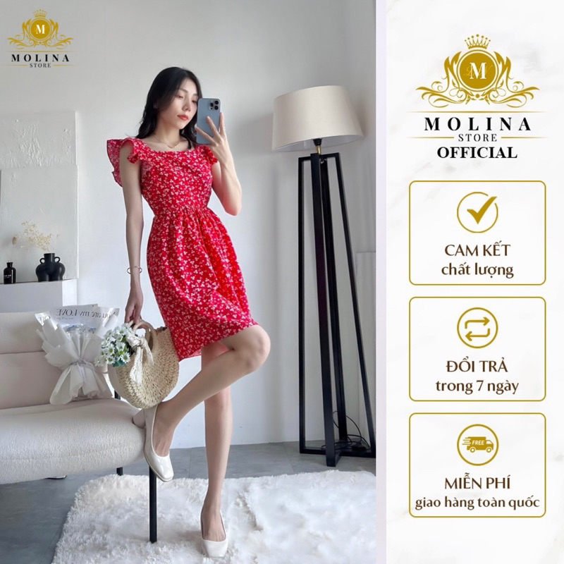 Đầm xòe hoa nhí Thiết Kế Molina Dáng Ngắn Họa Tiết Hoa Nhí Chất voan Lụa Mềm Mại