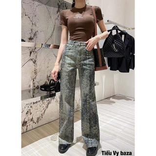 Quần jeans suông LV loang
