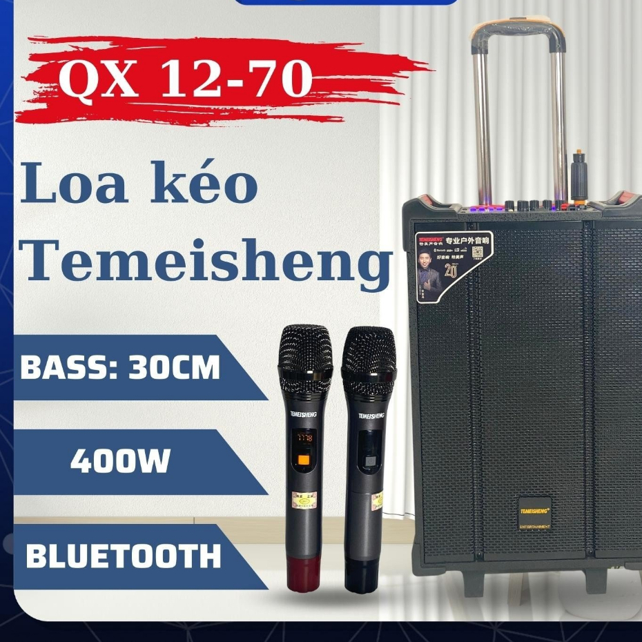 Loa kéo bluetooth Temeisheng QX1270 - Bass 3 tấc công suất 400w kèm 2 Micro Không Dây già đỡ micro bảo hành 12 tháng
