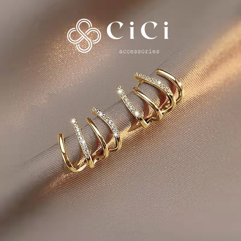 Bông tai nữ chuôi bạc 925 CiCi Accessories nhiều vòng sát vành phụ kiện trang sức nữ thanh lịch - BT16