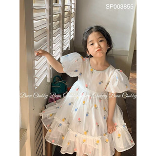 Váy bé gái, váy tơ voan nơ xanh cực xinh tiểu thư cho bé