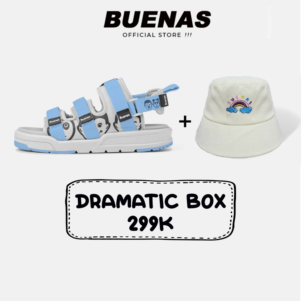 Giày sandal nam nữ unisex đi học quai ngang và mũ Bucket - Buenas Combo Box