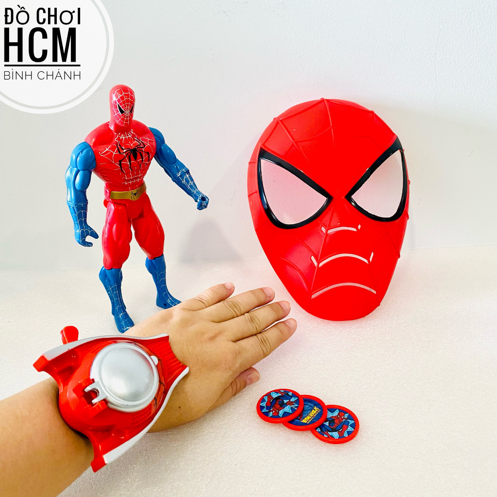 Đồ chơi đồng hồ bắn xèng/ đĩa xu/ đồng xu/ xèn đeo kèm mặt nạ siêu anh hùng marvel spiderman, hulk, ironman