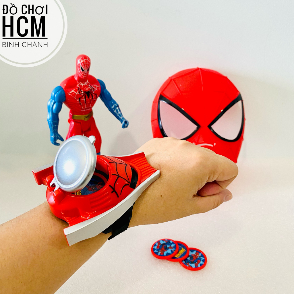 Đồ chơi đồng hồ bắn xèng/ đĩa xu/ đồng xu/ xèn đeo kèm mặt nạ siêu anh hùng marvel spiderman, hulk, ironman
