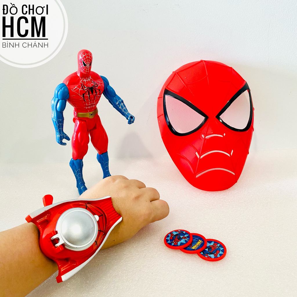 Đồ chơi đồng hồ bắn xèng/ đĩa xu/ đồng xu/ xèn đeo kèm mặt nạ siêu anh hùng marvel spiderman, hulk, ironman