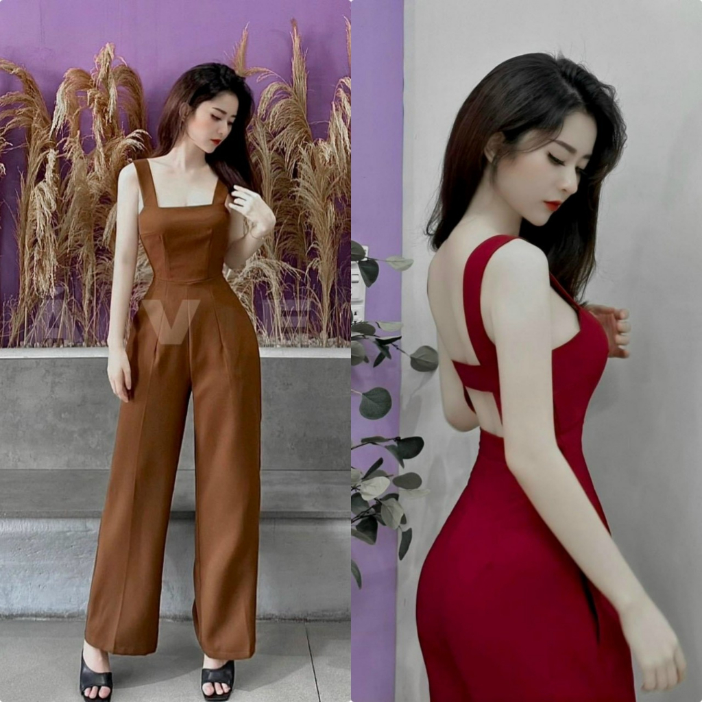 Jumpsuits ống rộng kiểu dáng 2 dây hở lưng năng động nữ tính (có mút)