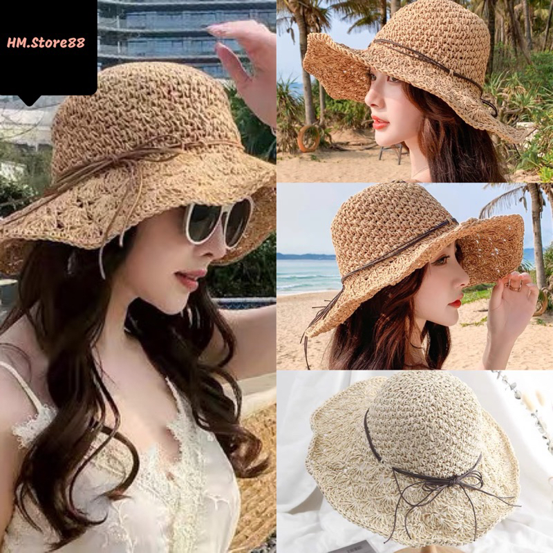 Mũ nón cói vành phối nơ cực xinh đi biển cho nữ MCL04