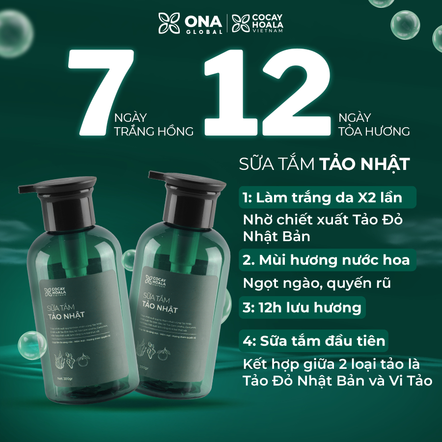 Sữa Tắm Trắng Da Tảo Nhật Cocayhoala Sữa Tắm Hương Nước Hoa Cỏ Cây Hoa Lá Chai 300gr