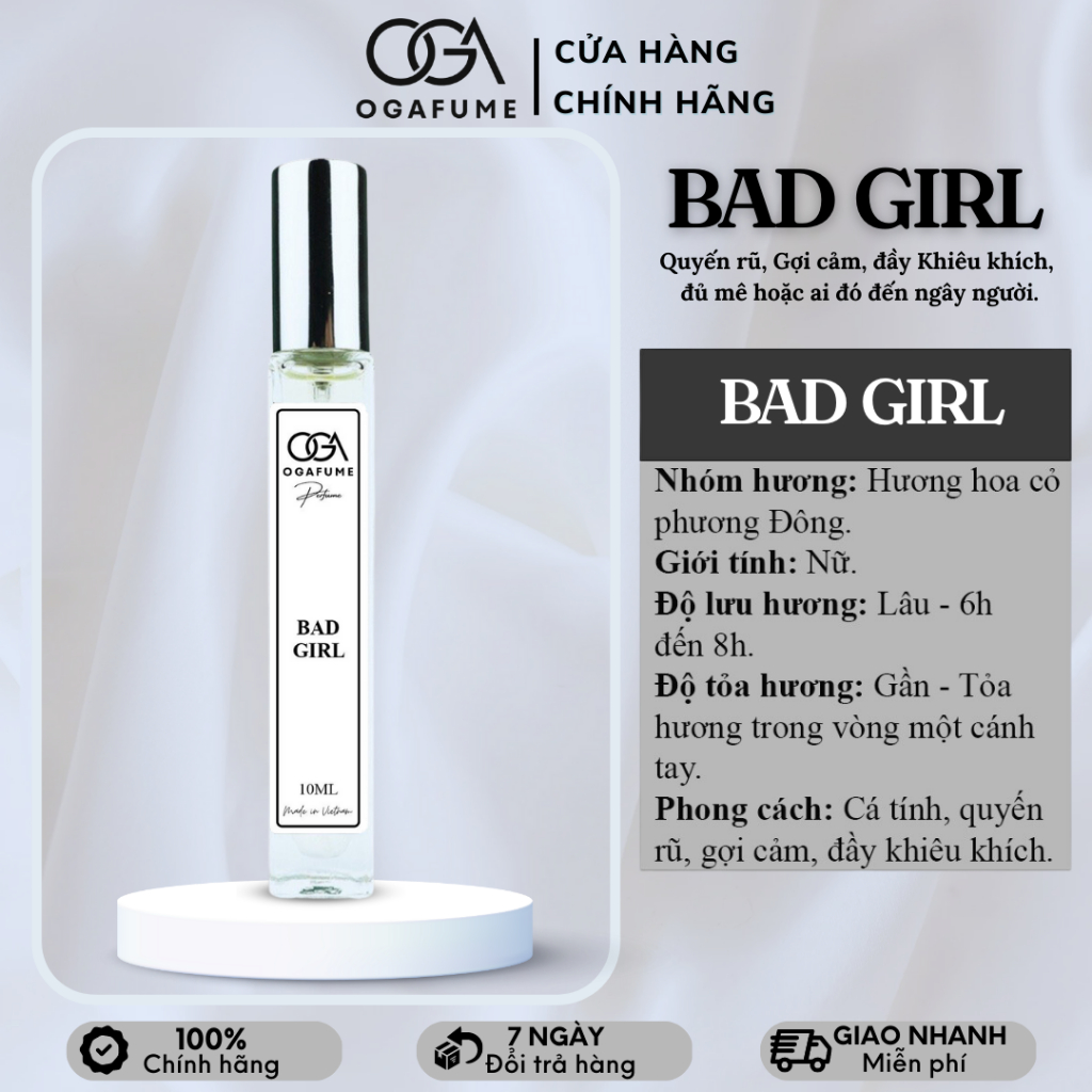 Tinh Dầu Nước Hoa Nữ Ogafume Bad Girl Quyến rũ, Cá tính, Gợi cảm 10ml