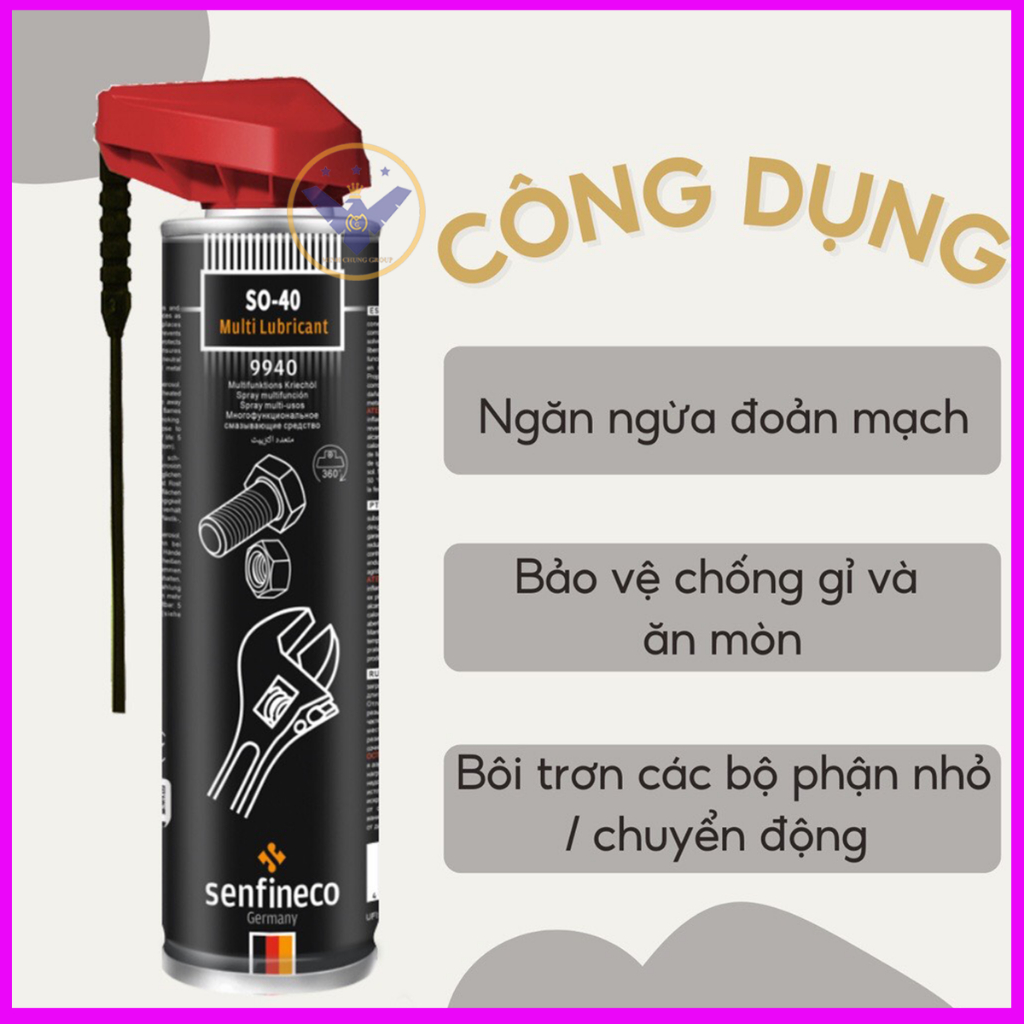 Bôi Trơn, Làm Sạch và Bảo Vệ Bề Mặt Chi Tiết Senfineco 9940 – 400ML chống độ ẩm, phá rỉ sét , chống  ăn mòn