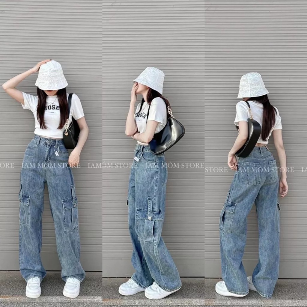 Quần jean suông đứng túi hộp phong cách fashion hack dáng siêu đẹp