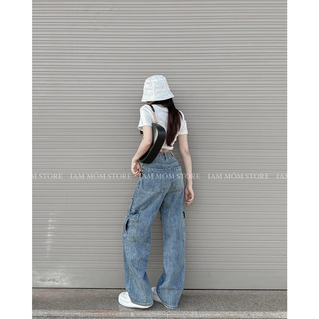 Quần jean suông đứng túi hộp phong cách fashion hack dáng siêu đẹp