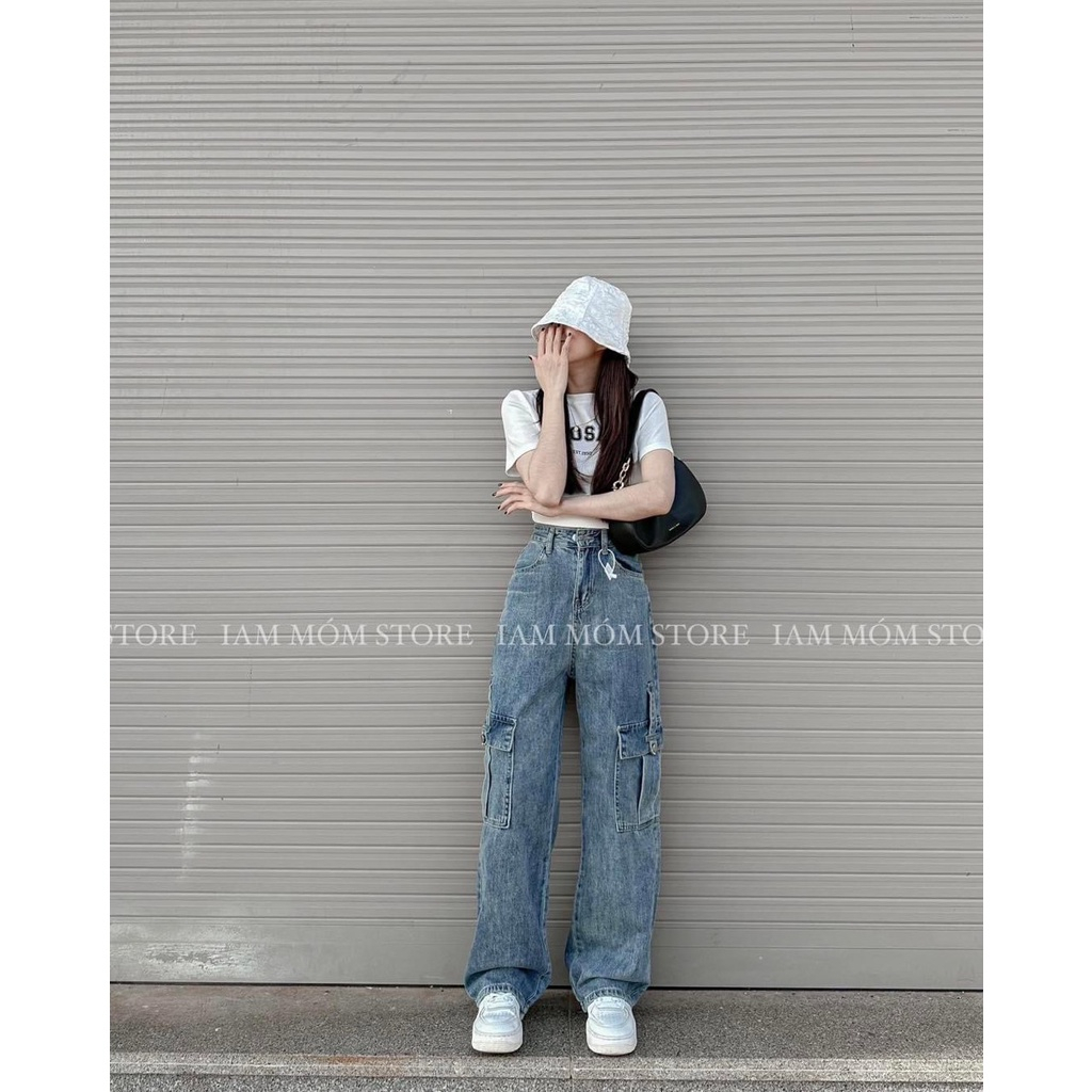 Quần jean suông đứng túi hộp phong cách fashion hack dáng siêu đẹp