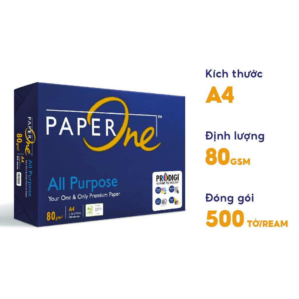 Giấy in PaperOne All Purpose Premium A4 80 gsm - Ream 500 tờ dành cho nhu cầu gia đình, văn phòng