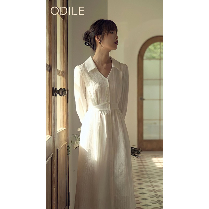 ODILE - Đầm Suông Linen công sở thanh lịch chuẩn sơ mi Kiểu Nữ Trắng Cổ Tròn nhẹ nhàng Thiết kế theo số đo