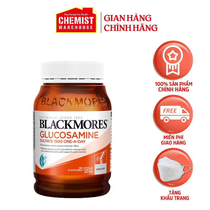 Viên uống Blackmores Glucosamine Sulfate 1500mg One-A-Day giúp hỗ trợ tăng cường về xương khớp 180 viên của Úc