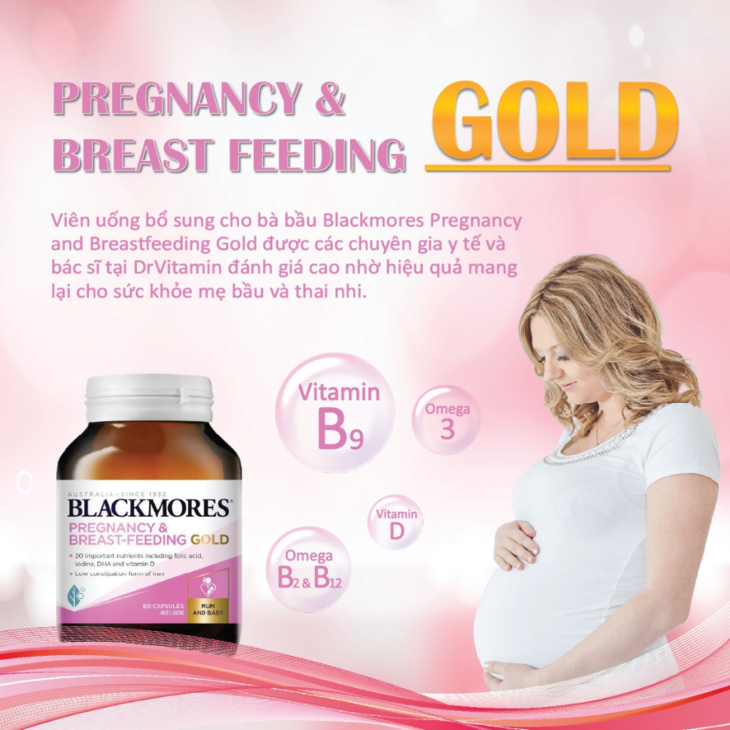 Viên uống Blackmores Pregnancy And Breast Feeding Gold bổ sung dưỡng chất cho bà bầu 180 viên của Úc