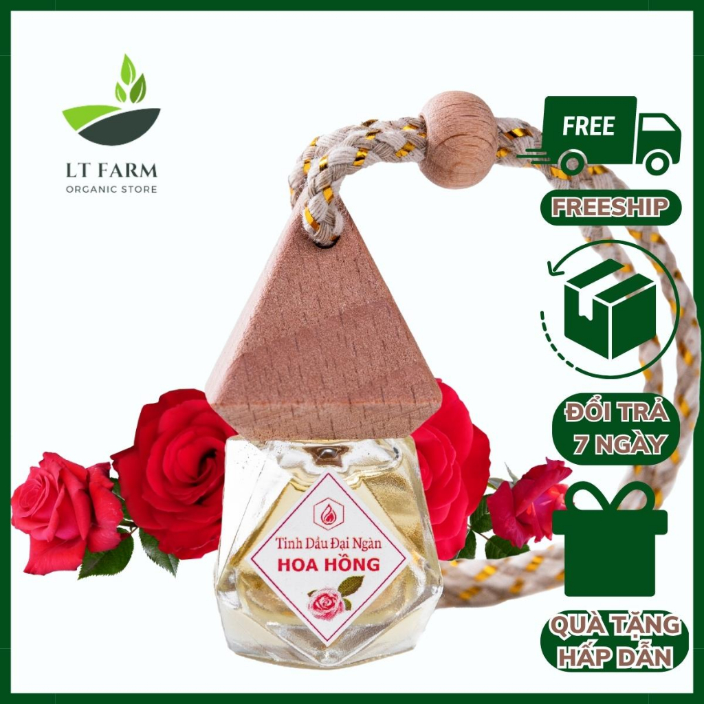 Tinh dầu treo xe ô tô hoa hồng nguyên chất cao cấp LT Farm 10ml treo tủ quần áo khử mùi ô tô
