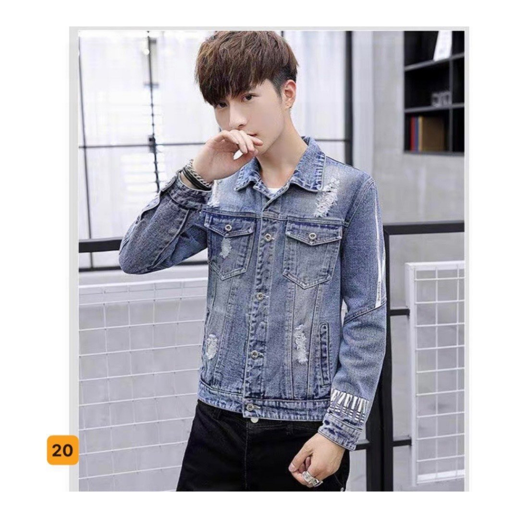 Áo khoác jean nam co giãn màu đen phối rách, áo khoác bò nam cao cấp chuẩn dáng thời trang Kelvin Fashion - AKN20