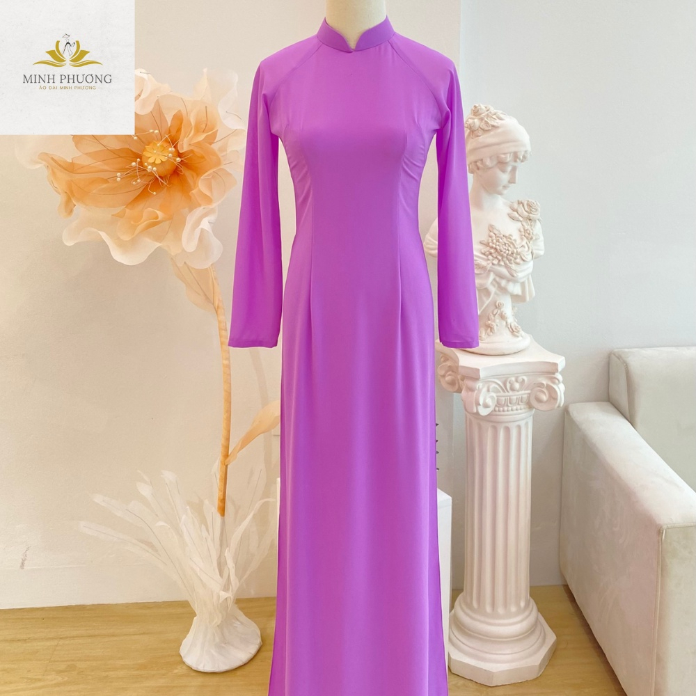 Áo dài trơn truyền thống, áo dài nữ may sẵn màu tím hoa cà chất lụa mỹ loại 1 cao cấp cổ 2 phân chuẩn form,ảnh chụp thật