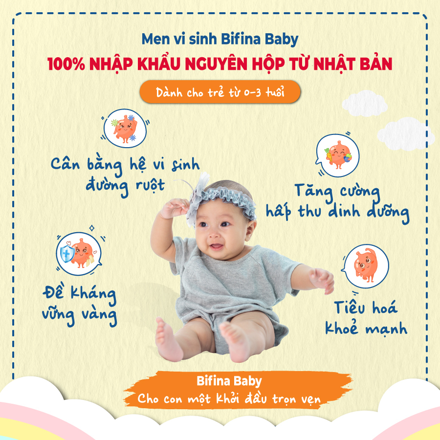 Men vi sinh Bifina Baby Nhật Bản- Hộp 30 gói - Lợi khuẩn chiến binh cho trẻ sơ sinh Viêm da cơ địa, chàm sữa, dị ứng,...