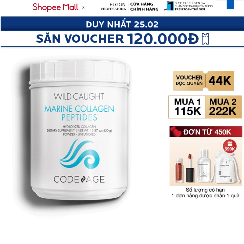 Bột Collagen Thủy Phân Uống Codeage Marine Collagen Peptides 450g - Giúp Trẻ Hóa, Bảo Vệ Và Sáng Da