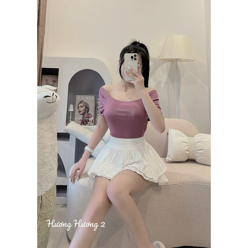 áo thun ôm trễ vai cổ thuyền