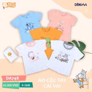(6->12 tháng) Áo cộc tay cài vai bé trai bé gái Dokma, chất cotton hữu cơ mềm mát (DA748)