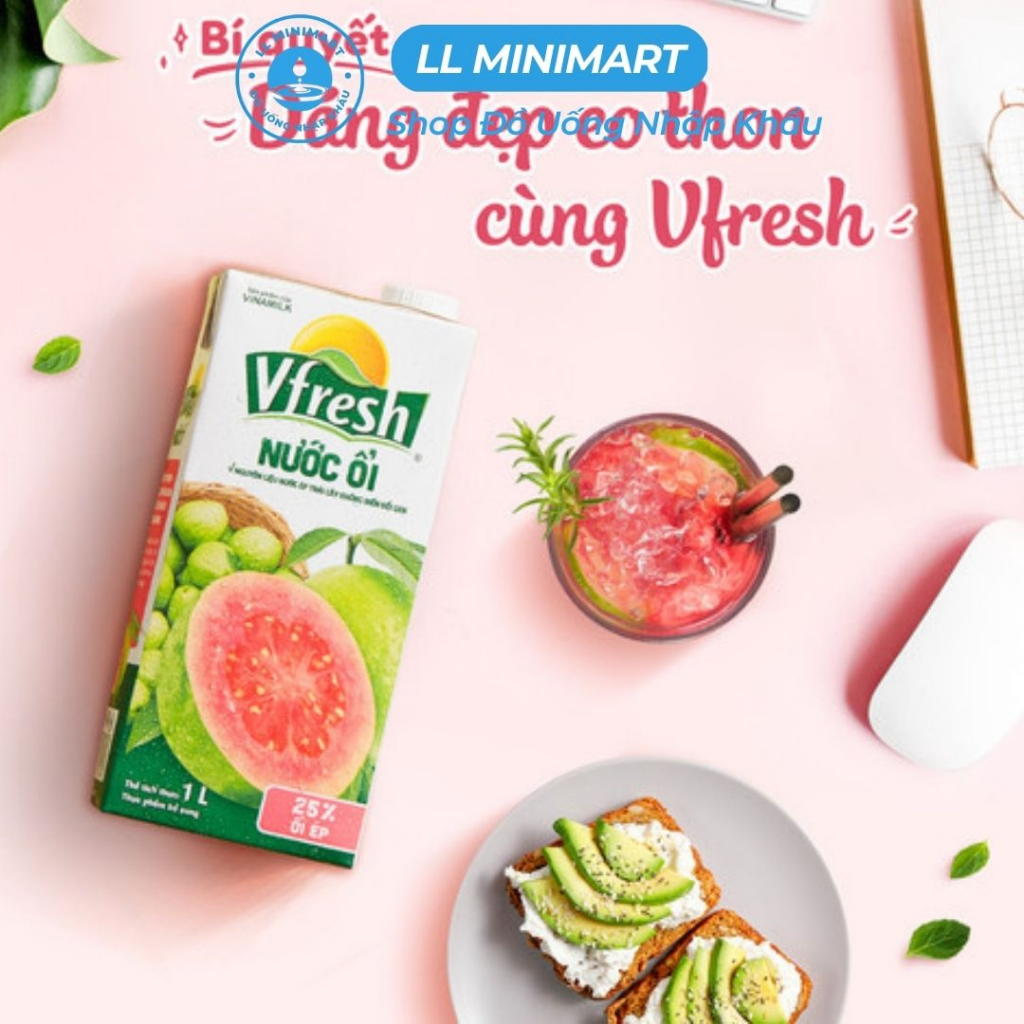 Nước Ép Trái Cây Tươi Vfresh Nho/Ổi/Cam/Táo/Đào Hộp 1L