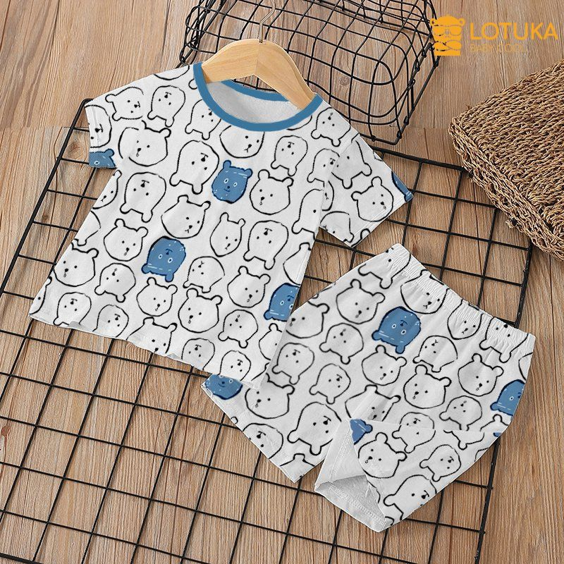 [Vải thun lạnh] Bộ quần áo bé trai bé gái, Set quần áo trẻ em họa tiết ngộ nghĩnh, bộ cộc tay mùa hè 4-18kg