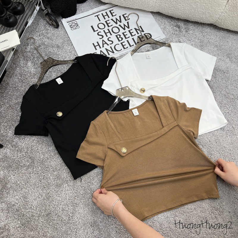 áo thun cổ vuông khuy lệch QC