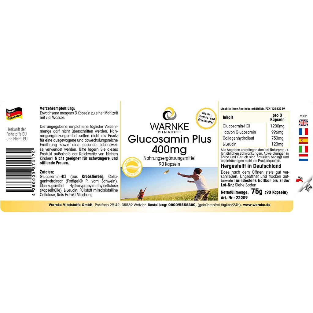 Viên uống bổ xương khớp Glucosamin Warnke Plus 400mg, 90 Kapseln