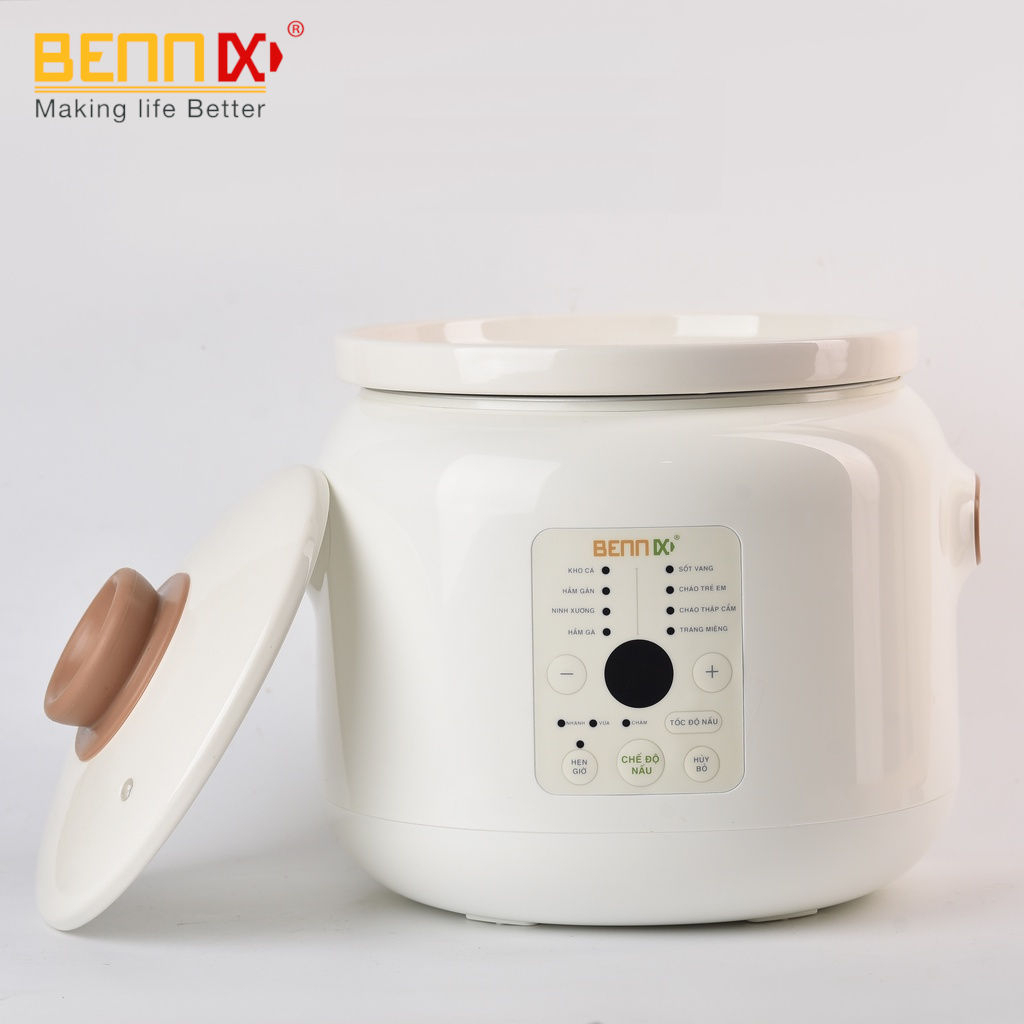 Nồi Nấu Cháo Chậm Đa Năng 3.0L Bennix Thái Lan - Nồi nấu chậm điện tử, Nồi lõi sứ Nồi hầm cháo cho bé 8 chức năng